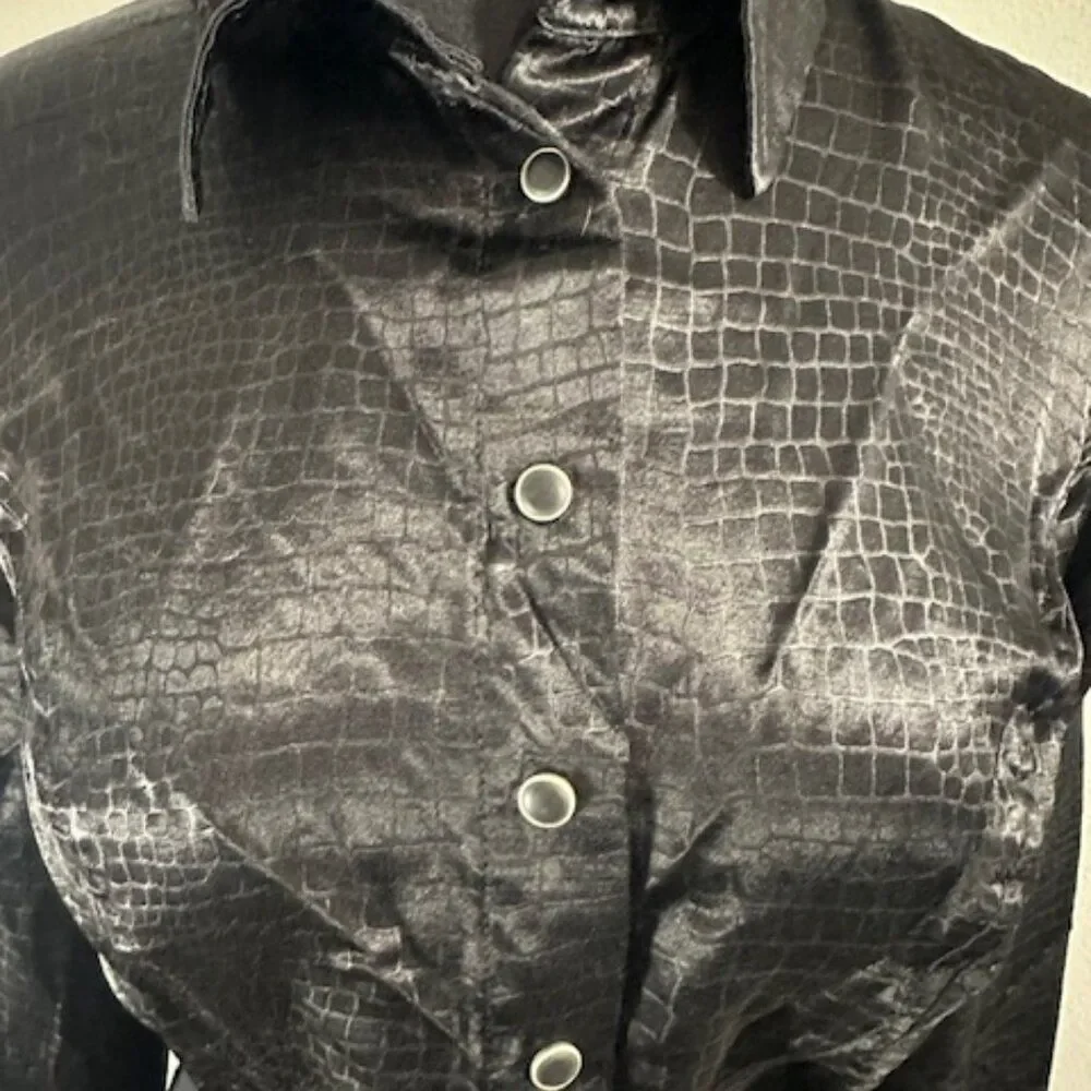 Vintage Guess Black Alligator look Button Up Shirt 8336 - Picture 2 of 11